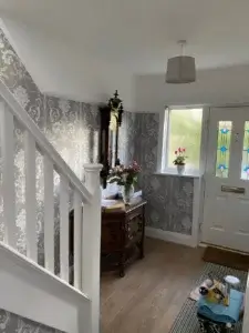 Entrance Hallway Wallpapered With Laura Ashley Josette Steel