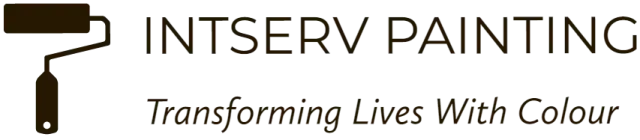 Intserv Painting logo featuring a paint roller icon and the slogan 'Transforming Lives With Colour,' representing high-quality painting and decorating services.